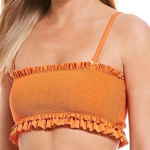 Chelsea & Violet Strapless Smocked Bikini top, Mauve/Taupe, size XS